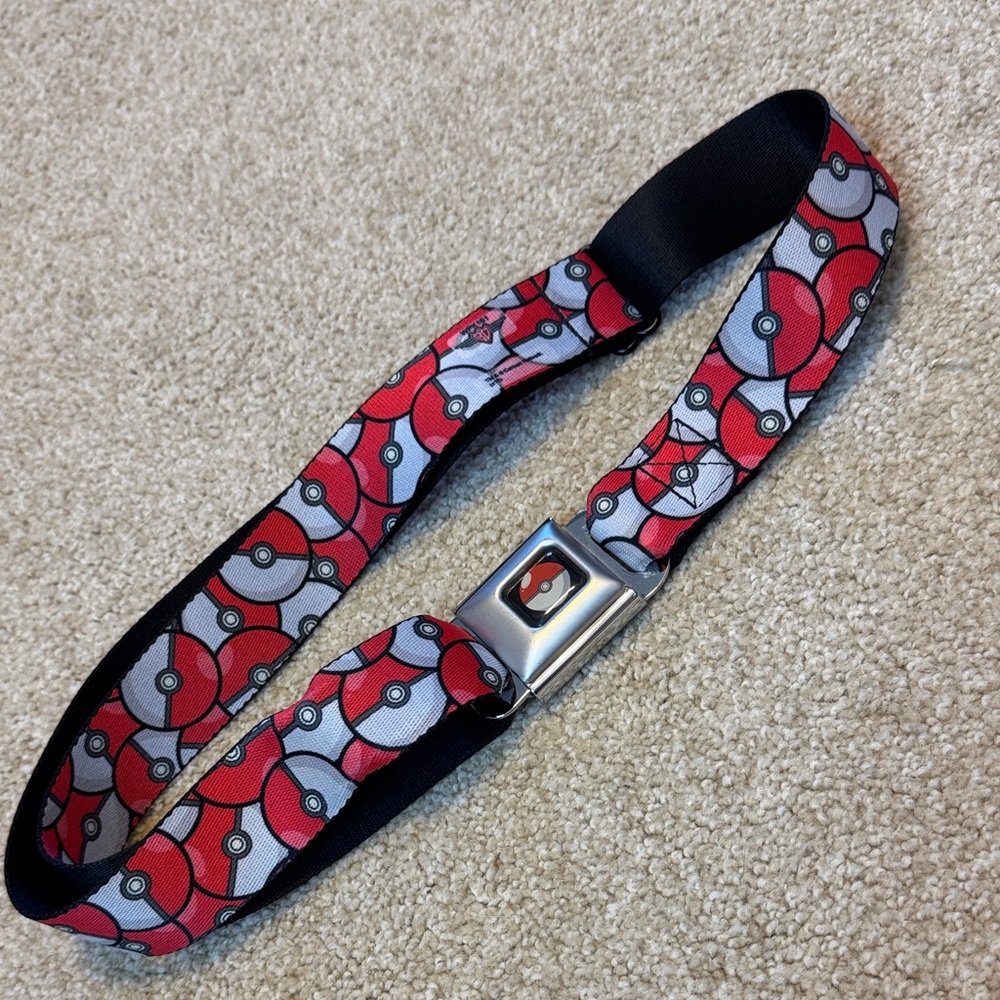 Poké Ball Pattern Adjustable Belt with Metal Buckle - Red & White
